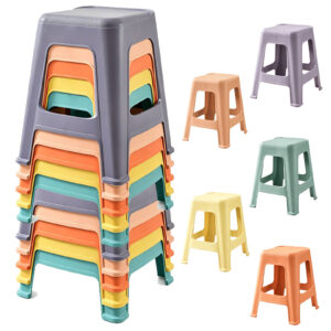 10 Pack Stackable Classroom Stools, 18.8" Height Colorful Nesting Plastic Stool, Portable Backless Chairs Flex
