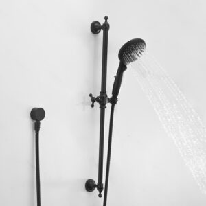Handheld Shower Head with Slide Bar Combo – 6 Settings, ON/OFF Pause Switch, Adjustable Height (26.18" Bar)