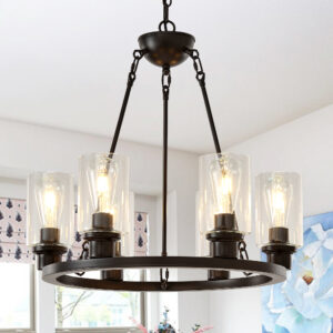23.62'' Modern 6-Light Black Wagon Wheel Chandelier With Light(No Bulbs) For Bedroom Bathroom,Living Room--E26