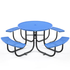 Blue Round Table & Chair Set with Umbrella Hole