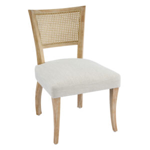 Modern Dining Chair with Natural Rattan Cane Back and Solid Wood Frame with Curved Legs(Set of 2),Natural+Beige