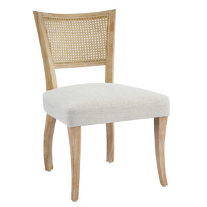 Modern Dining Chair with Natural Rattan Cane Back and Solid Wood Frame with Curved Legs(Set of 2),Natural+Beige