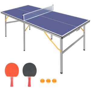 6ft Blue Mid-Size Table Tennis Table Foldable & Portable Ping Pong Table Set for Indoor & Outdoor Games with N