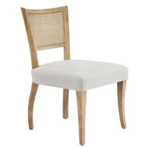 Modern Dining Chair with Natural Rattan Cane Back and Solid Wood Frame with Curved Legs(Set of 2),Natural+Beige