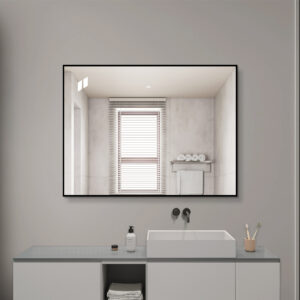 24*32 inch Black Aluminum Framed Bathroom Mirror, HD Copper-Free Silver Wall Mirror, Horizontal & Vertical Han