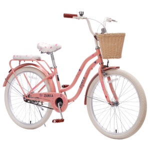 24 Inch Cruiser Bike for Girls, Single Speed Commuter Bicycle with Wicker Basket & Rear Rack, High Carbon Stee