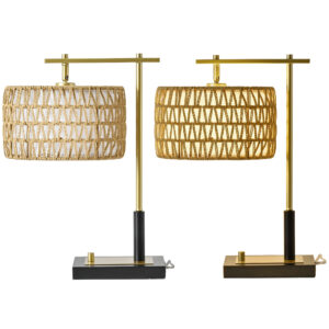 19 Inch Table Lamp Set of 2 with Rope and White Fabric Lamp Shade for Bedroom & Living Room (Bulbs not include