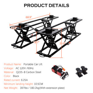 Portable Car Lift - 7,000 LBS Capacity, 26.8" Max Height, Heavy-Duty Quick Jack with Locking Levers, Wheels & 120V Power Unit for Cars, SUVs, Trucks