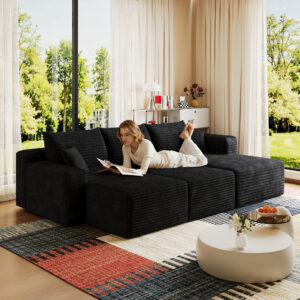 95" Cloud Sectional Sofa with 2 Ottoman,Modern Minimalist Upholstered Couches, Comfort U Shaped Sofa for Livin