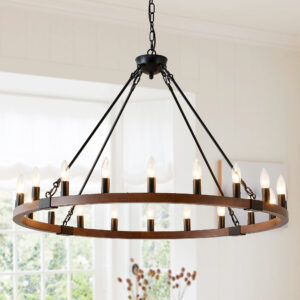39.3 INCH Wood Wagon Wheel Chandelier Modern Farmhouse Pendant Light 20-Light Ceiling Hanging Lighting Fixture