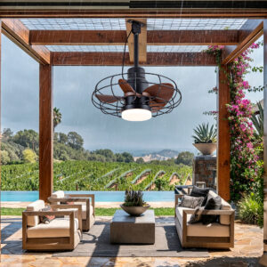 20" Outdoor Ceiling Fan with Lights for Patios, Gazebo and Pergola. Plug in Gazebo Ceiling Fan with Remote Control, Waterproof Caged Hanging Fans with Hook and strap