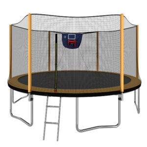 Upgrade- 14FT Trampoline with Basketball Hoop Inflator and Ladder(Outer Safety Enclosure) Orange-A+B