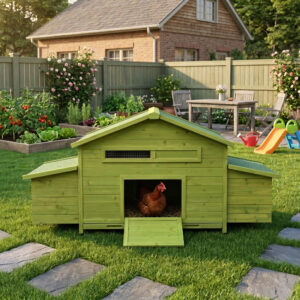 70＂Large Wooden Chicken Coop with 2 Nesting Box, Waterproof Roof, Secure Lock, Ventilated Hen House with Perch