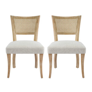 Modern Dining Chair with Natural Rattan Cane Back and Solid Wood Frame with Curved Legs(Set of 2),Natural+Beige