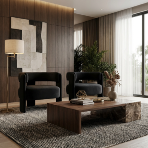 Accent Chair for Living Room, Velvet Comfy Single Sofa Chair Mid-Century Modern Armchair Wooden Legs for Bedro
