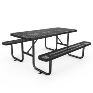 Black 6ft Long Table & Chair Set with Umbrella Hole