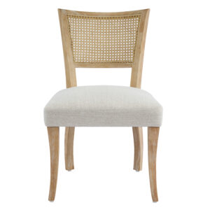 Modern Dining Chair with Natural Rattan Cane Back and Solid Wood Frame with Curved Legs(Set of 2),Natural+Beige