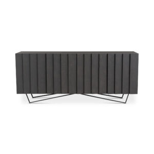 Sideboard, Contemporary Style, Solid Mango Wood with Charcoal Finish & Sturdy Iron Legs, Grey