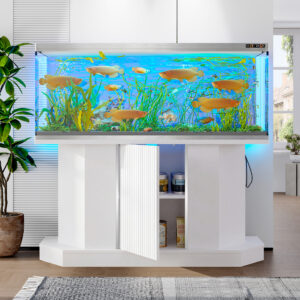 Modern 55-75 Gallon Fish Tank Stand with Power Outlet (4 AC 2 USB Ports), Heavy Duty Aquarium Stand with Cabin