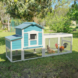 Outdoor Wooden Chicken Coop with Run, Removable Pull-Out Tray for Easy Cleaning, Weatherproof Roof, Nesting Box & Free-Range Door for Backyard Poultry