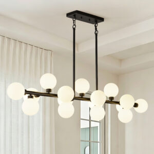 Pendant Lamp with Opal Glass Shade, 16-Lights Modern Farmhouse Ceiling Pendant Hanging Light Fixture Over Tabl