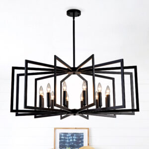 12Light Metal Lantern Tiered Pendant Hanging Light Fixtures, Industrial Farmhouse Adjustable Height Chandelier