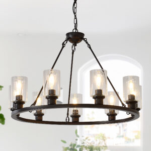 34.25'' Modern 9-Light Black Wagon Wheel Chandelier With Light (No Bulbs) For Living Room Dining Room Kitchen-