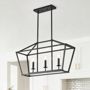 3-Light Farmhouse Kitchen Island Lighting,5 Light Industrial Linear Chandelier for Dining Room Metal Matte Bla