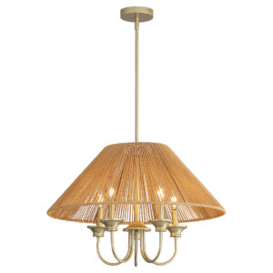 15cm Down Rod Pendant Light, Beige Paper Rope Lampshade with Iron, 12cm Canopy, Boho Hanging Ceiling Light for