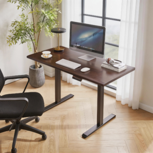 Solid Rubberwood Electric Standing Desk, Adjustable Height Sit Stand Desk with Single Motor, Ergonomic Home Of