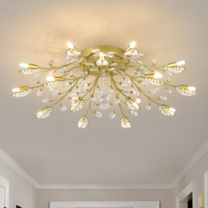 15-Light Chandelier Crystal Ceiling Lamp, 15-Lights Modern Farmhouse Ceiling Ceiling Hanging Light Fixture Ove
