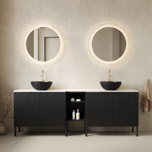 TURIO 72" Freestanding Double Bathroom Vanity with Sinks, 2x30" Striped Storage Cabinets + 12" Removable Open