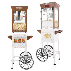 12oz Retro White Popcorn Machine with Rolling Cart, 3 Independent Control Switches & 3 Candy Boxes, Commercial