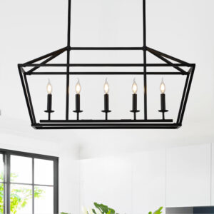 5-Light Farmhouse Kitchen Island Lighting,5 Light Industrial Linear Chandelier for Dining Room Metal Matte Bla